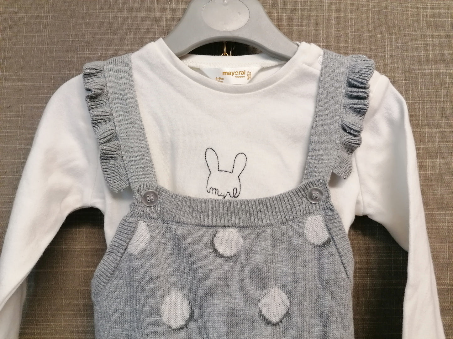 Mayoral 2 Piece Outfit Romper and Long Sleeve Top Age 6-9 Years Grey & White