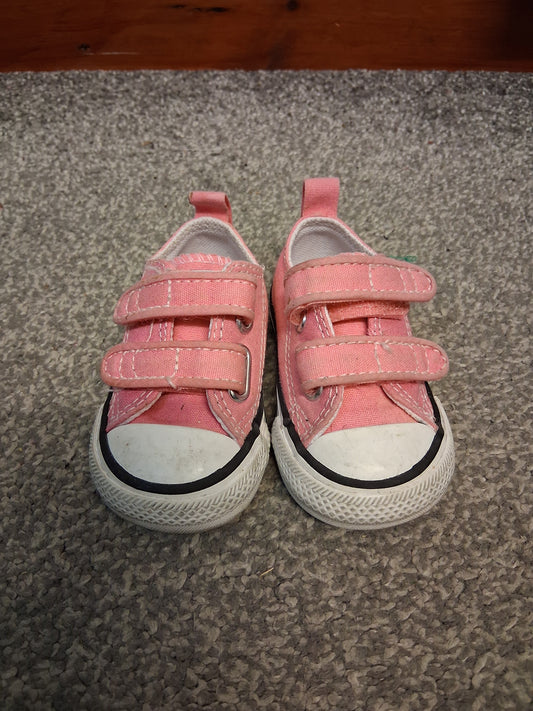Converse Girls Pink Canvas Double Strap Trainers Pumps Size 2 Infants