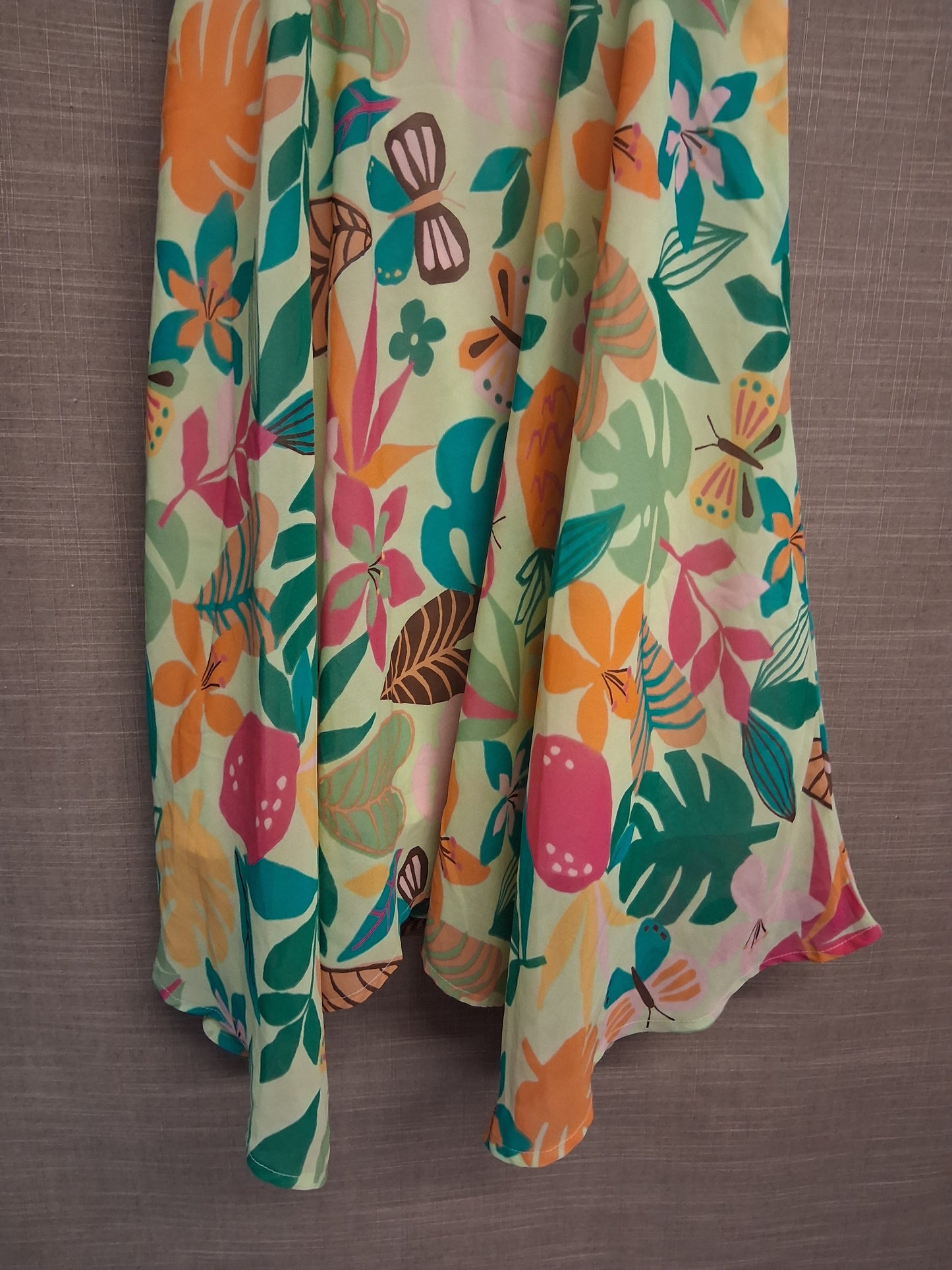 H&M Green Floral A Line Long Dress Strappy Lined Age 6-7 Years