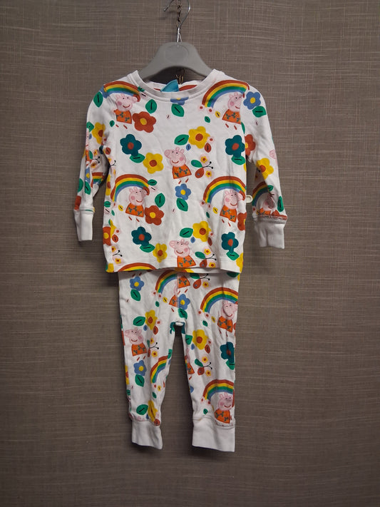 Next Girls Peppa Pig Pyjamas PJs 2 Piece Set White Age 12-18 Months