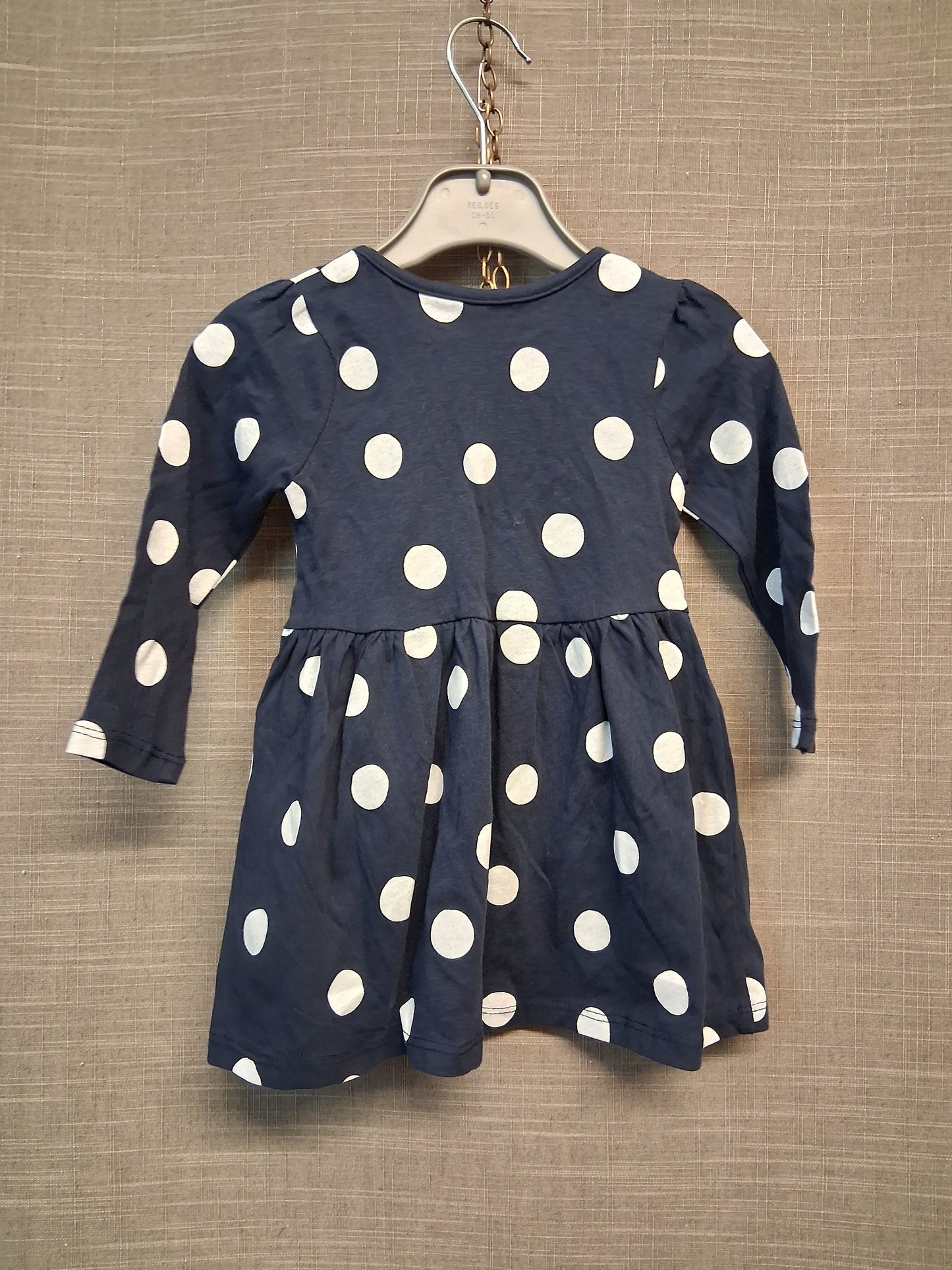 Primark Girls Navy Spotty Jersey Dress Age 9-12 Months