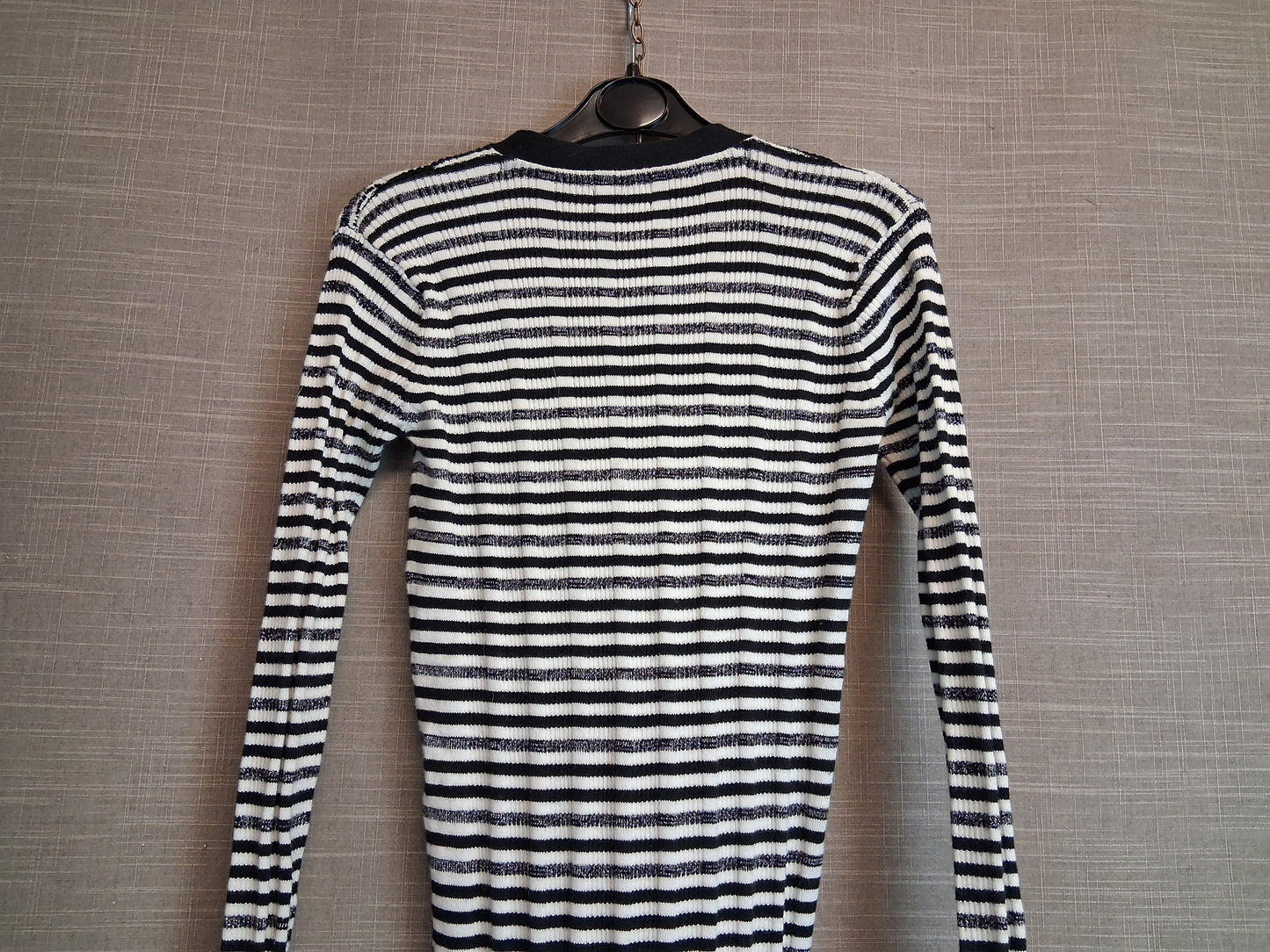 Next Girls Black White Striped V Neck Jumper Dress Button Front Age 9 Years