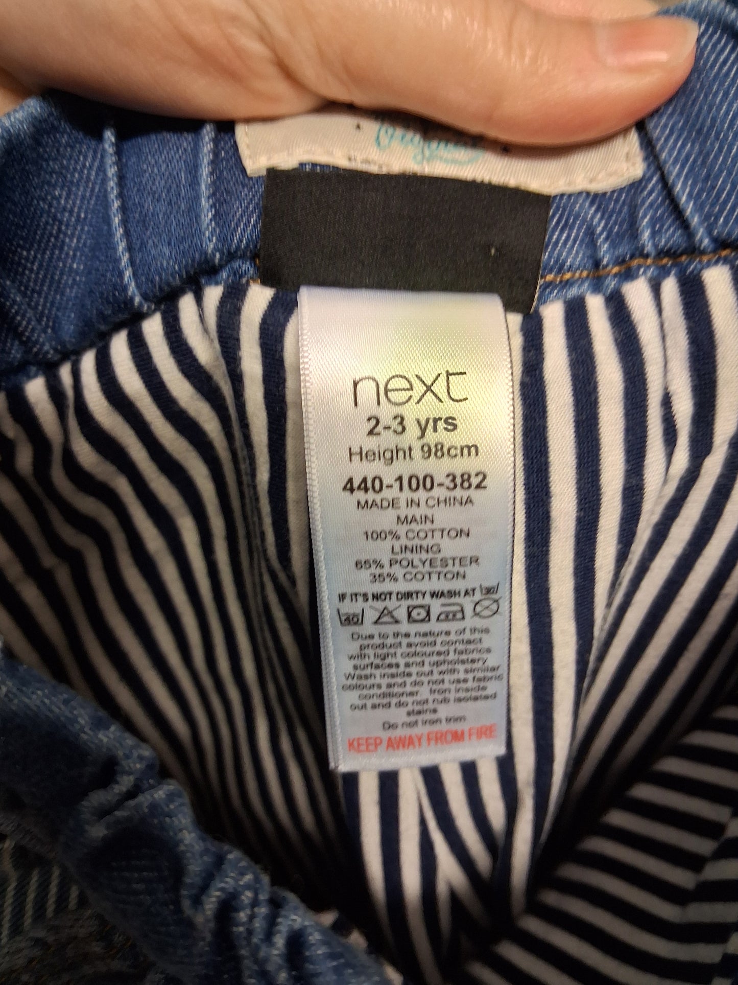 Next Boys Blue Denim Jeans Lined Distressed Age 2-3 Years