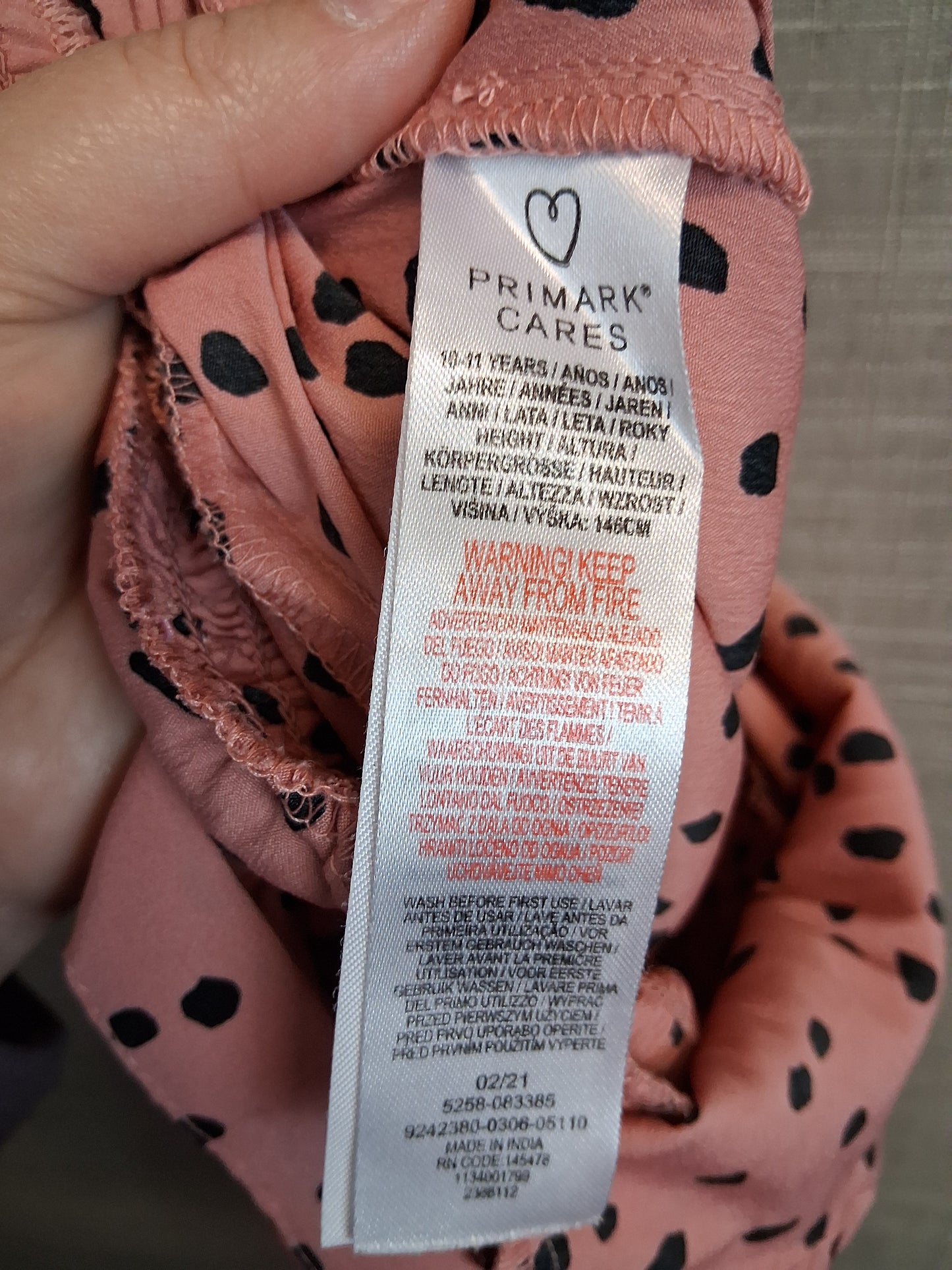 Primark Girls Pink Spotty Playsuit Age 10-11 Years