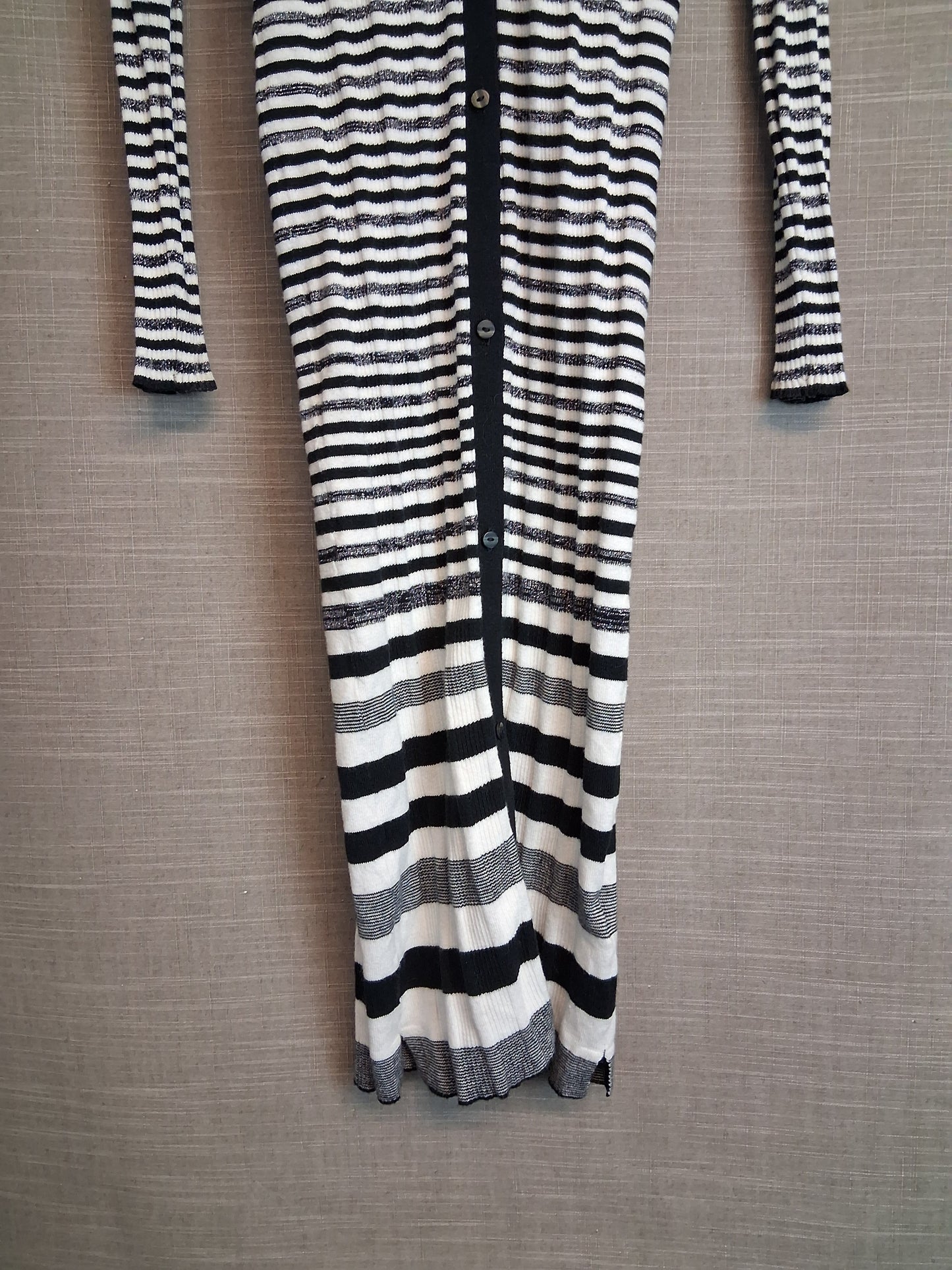 Next Girls Black White Striped V Neck Jumper Dress Button Front Age 9 Years