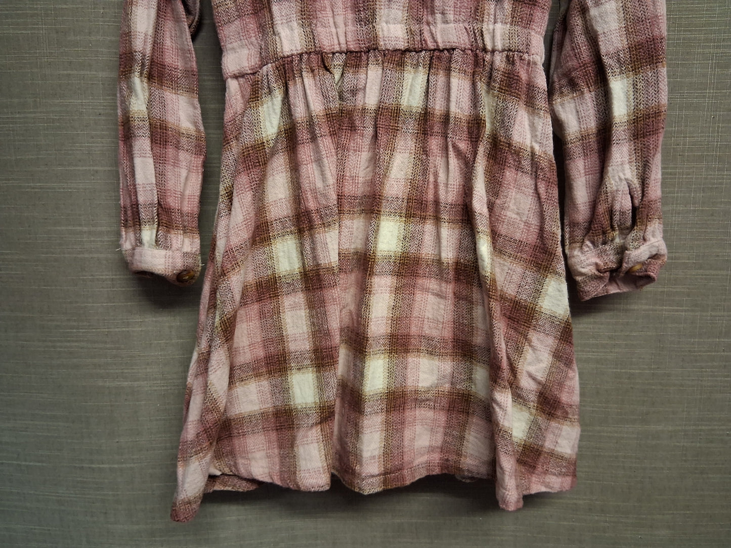 River Island Girls Pink Check Long Sleeve Shirt Dress Embroidered Floral Age 10 Years