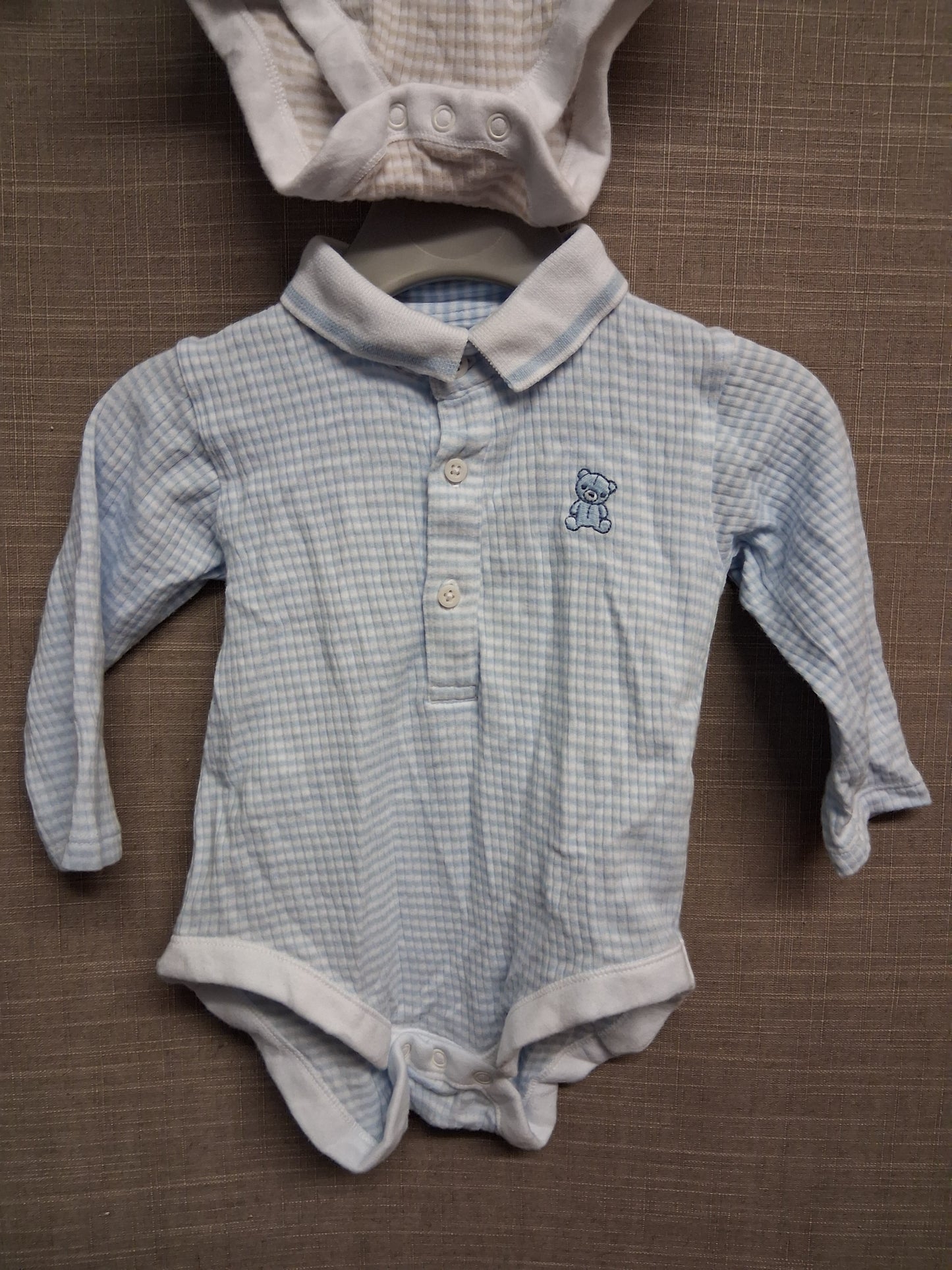 Nutmeg Boys Bodysuits Long Sleeve Blue Beige Age 6-9 Months