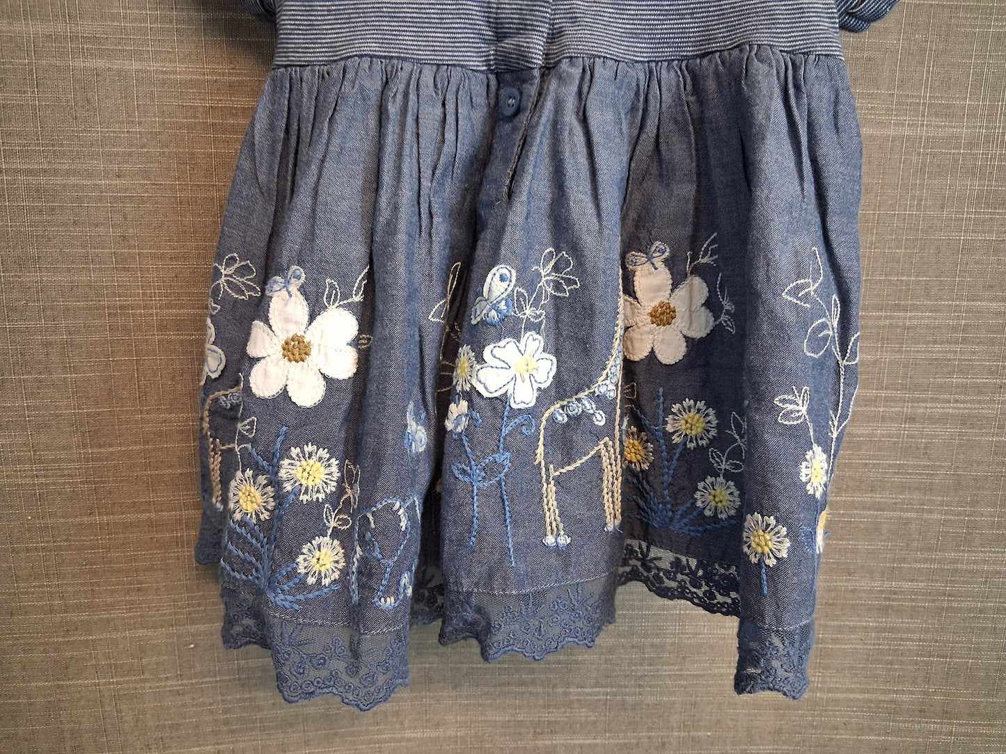 Next Girls Blue Giraffe Embroidered Short Sleeve Dress Age 0-3 Months