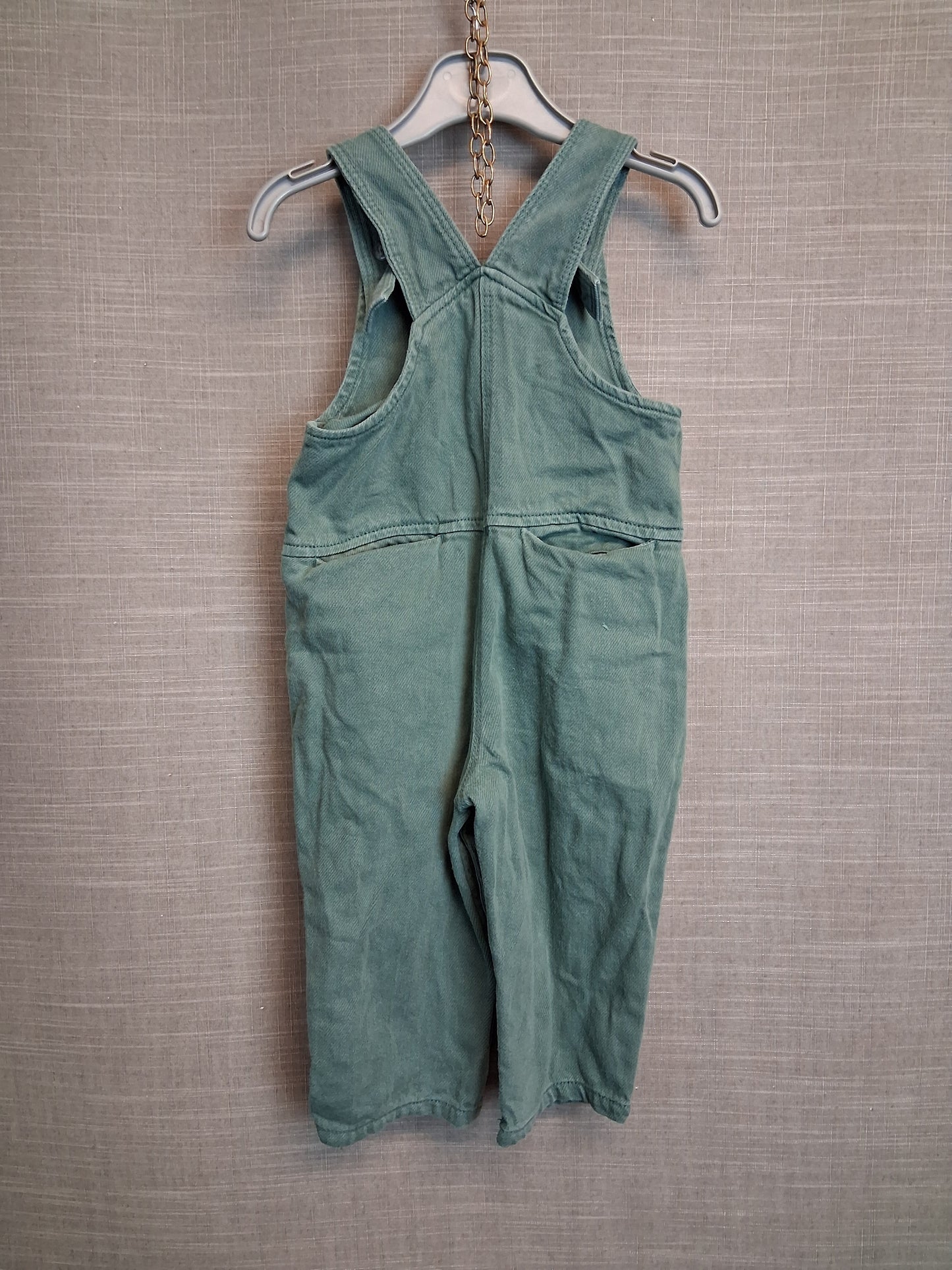 Next Girls Green Denim Dungarees Age 12-18 Months 3D Apple