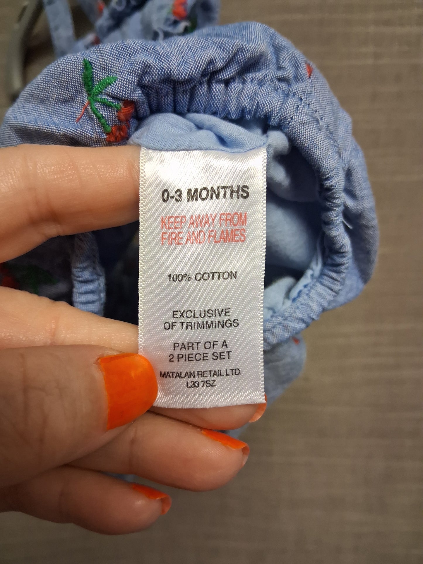 Matalan Girls Blue Denim Dungaree Shorts Cherry Print Age 0-3 months