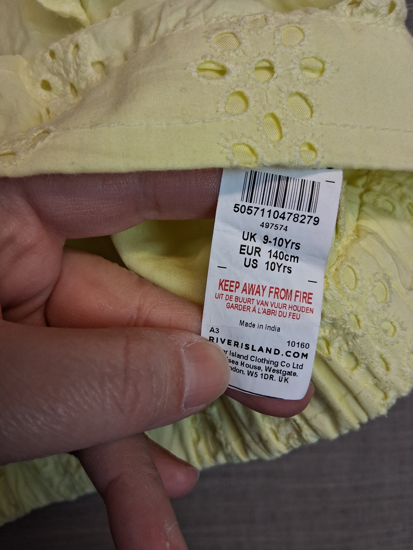 River Island Yellow One Shoulder Crop Top Age 9-10 Years