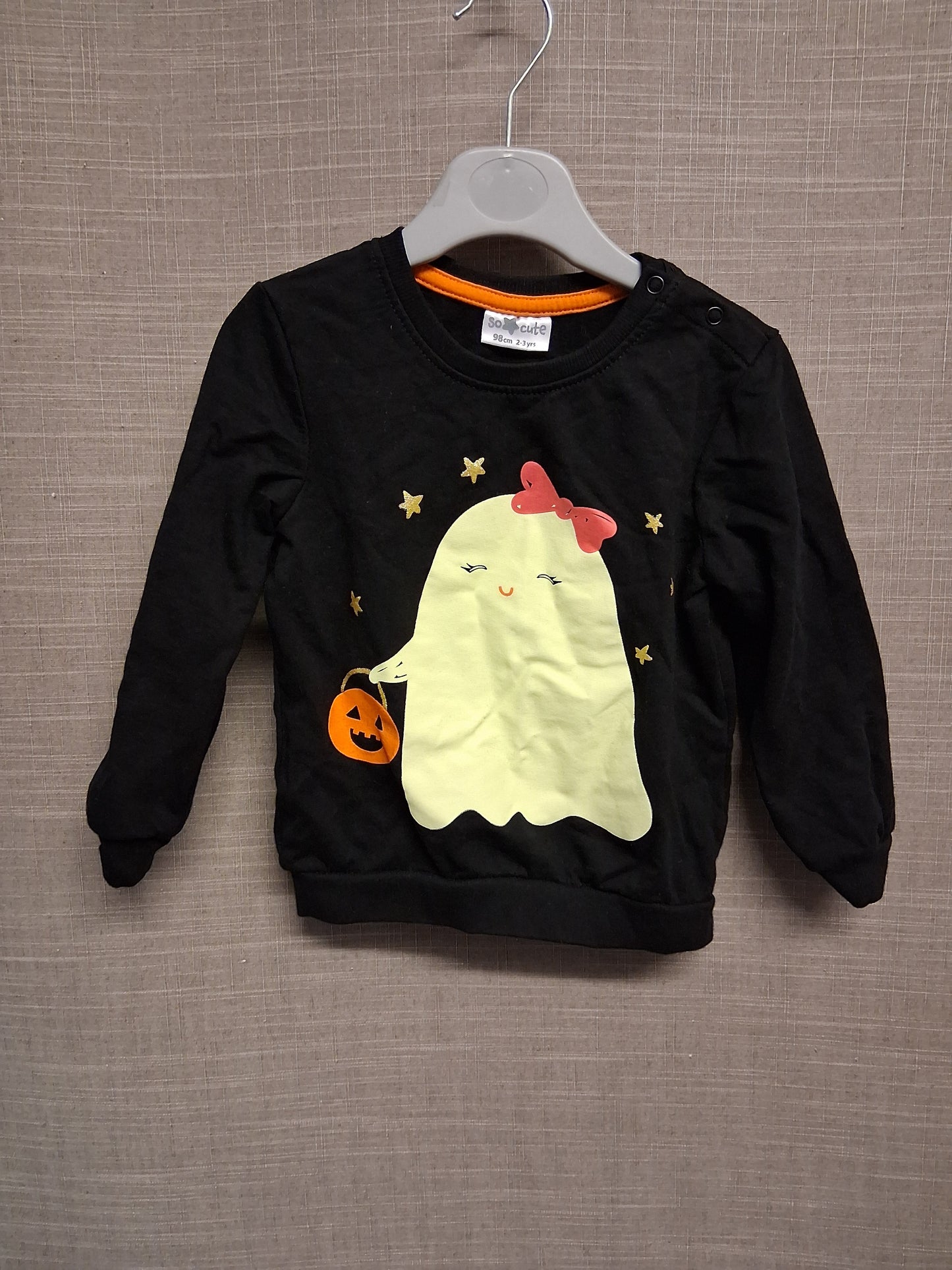 So Cute Girls Halloween Black Ghost Sweater Age 2-3 Years