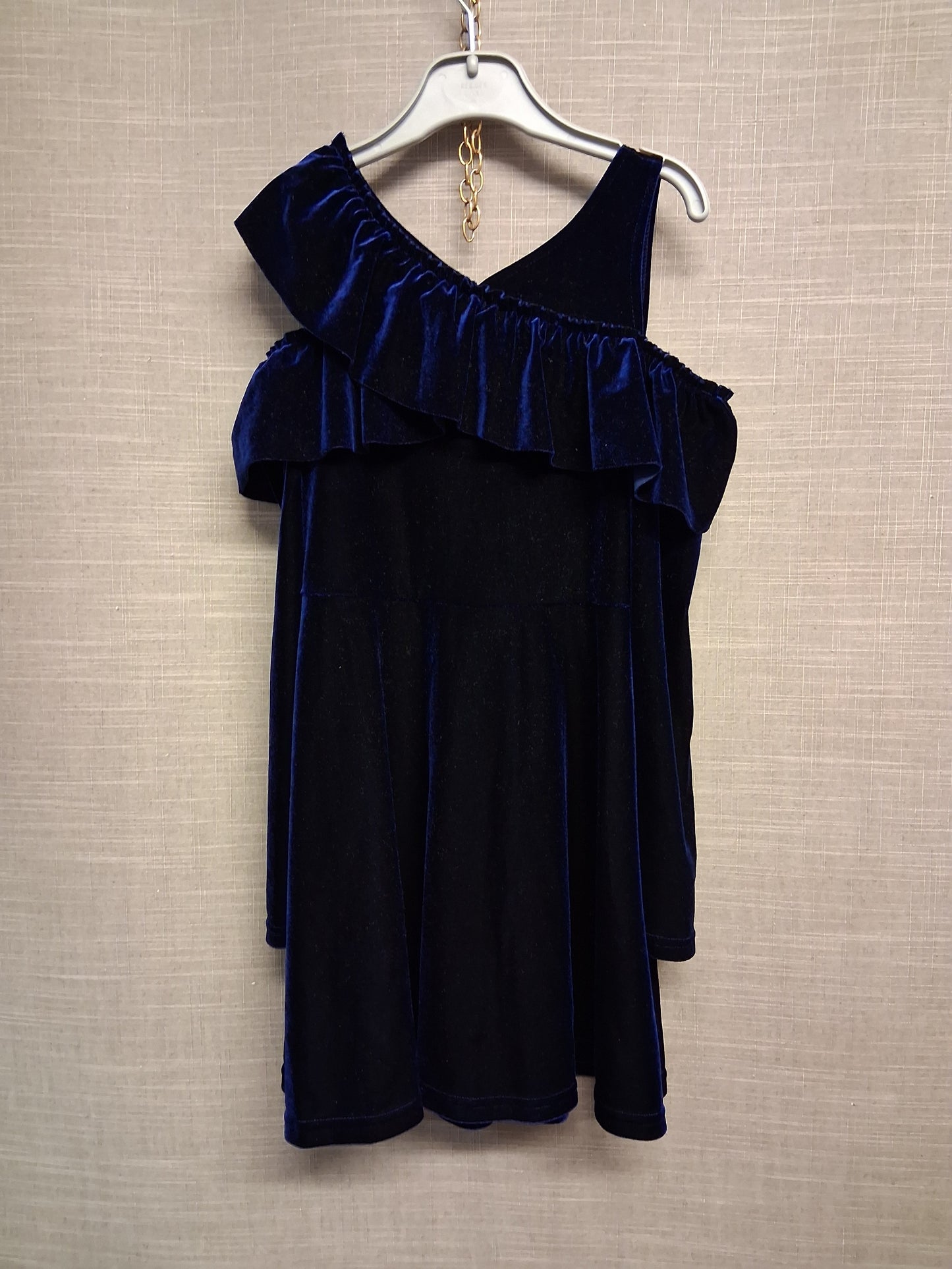 Next Girls Navy Blue Velour Cold Shoulder A Line Dress Age 6 Years