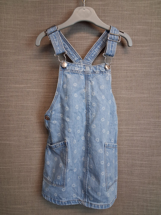 Primark Girls Denim Pinafore Dress Floral Print Age 3-4 Years