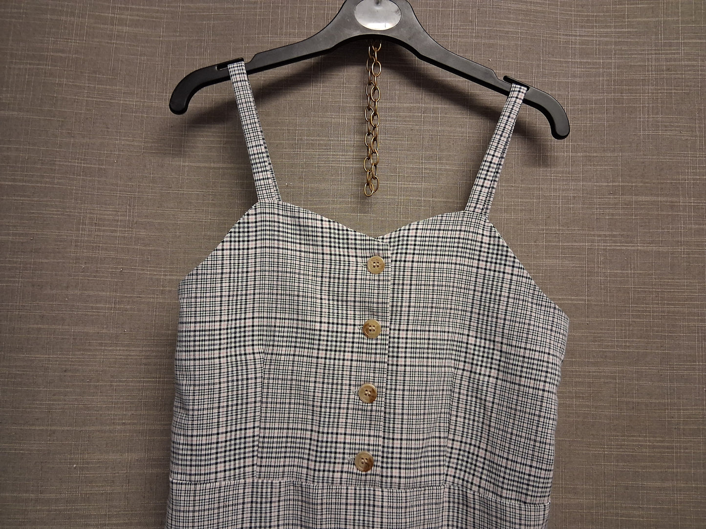 Primark Girls Beige Black Check Pinafore Dress Age 10-11 Years
