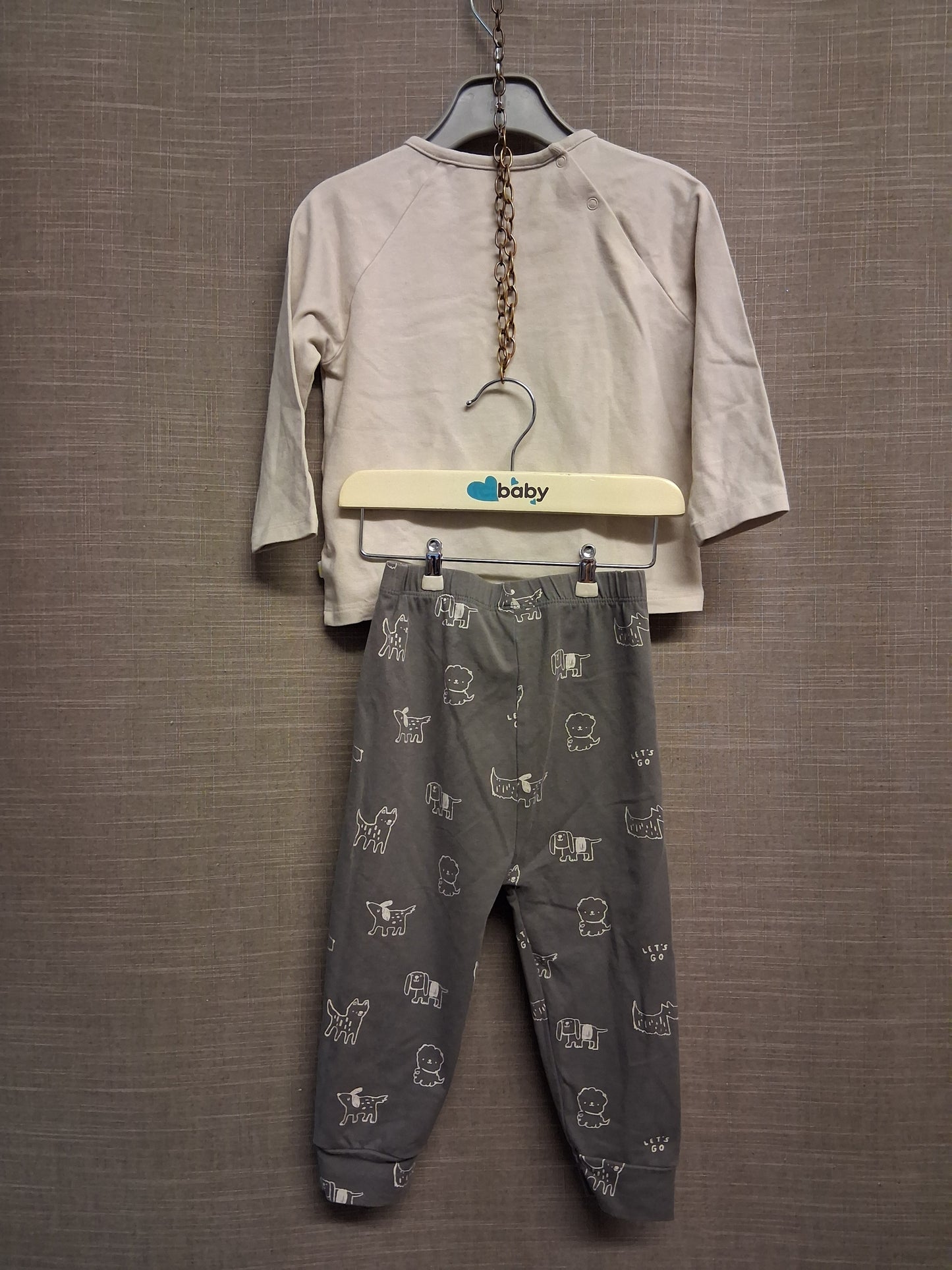Next Baby Beige Grey Dog Theme Jersey Outfit Age 12-18 Months 100% Cotton
