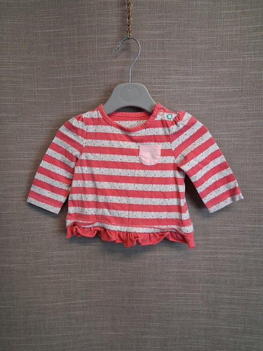 Mothercare Girls Pink Striped Long Sleeve T-Shirt Age 0-3 Months