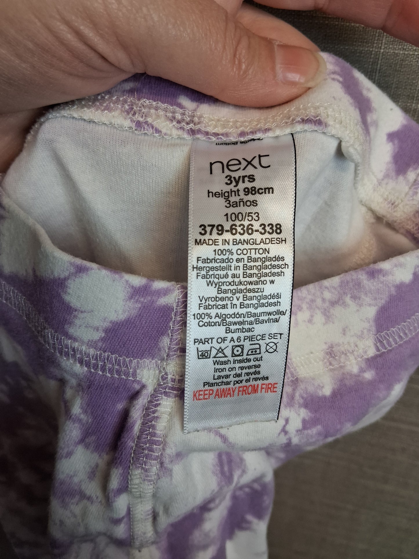 Next Girls Pyjamas PJs 2 Piece Set Purple Tie Dye Age 3-4 Years