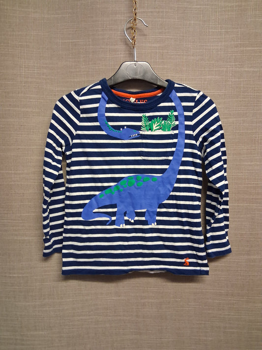 Joules Boys Striped Blue White Long Sleeve T-Shirt Dinosaur Theme Age 6 Years