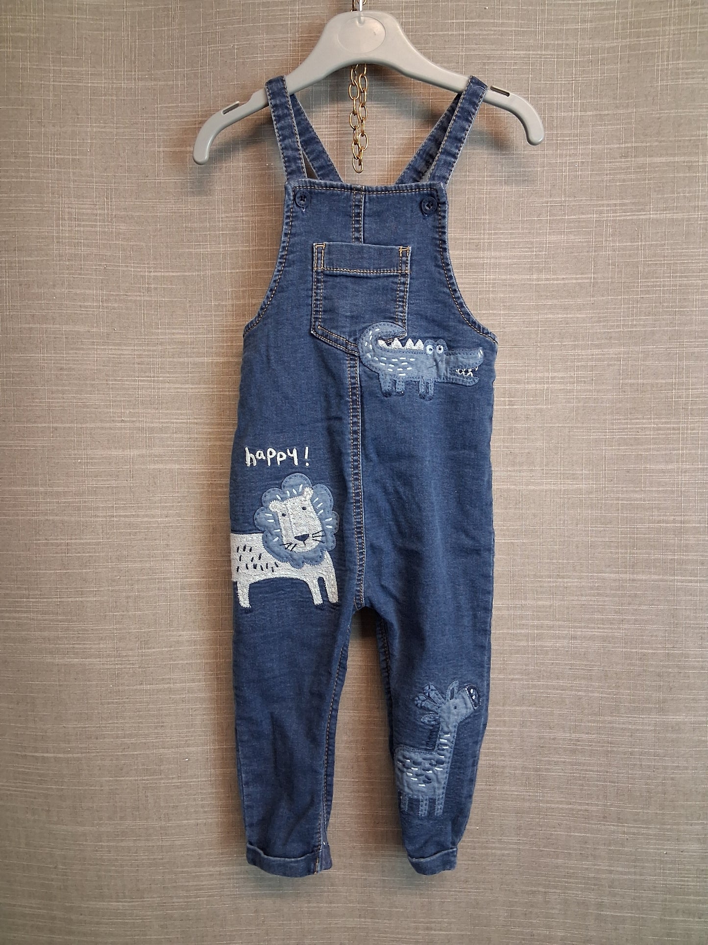 Next Boys Blue Dungarees Denim Lined Age 12-18 Months