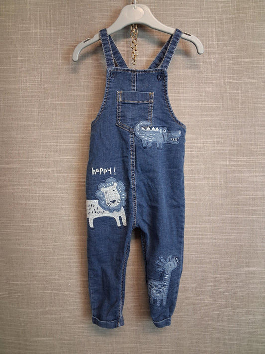 Next Boys Blue Dungarees Denim Lined Age 12-18 Months