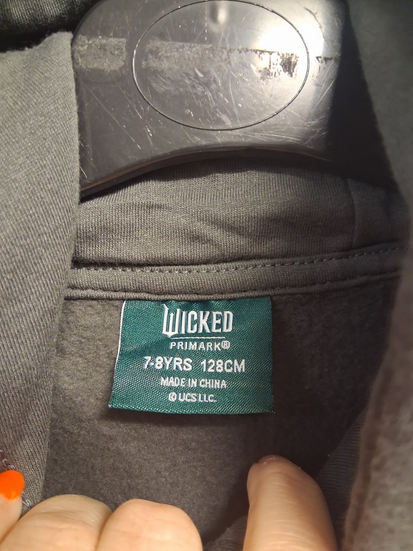 Primark Wicked Hoodie Elphaba Glinda Graphic Grey Age 7-8 Years