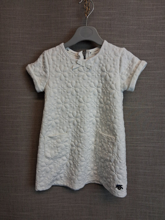 Jasper Conran Girls White Short Sleeve Quilted Dress Age 2-3 Years