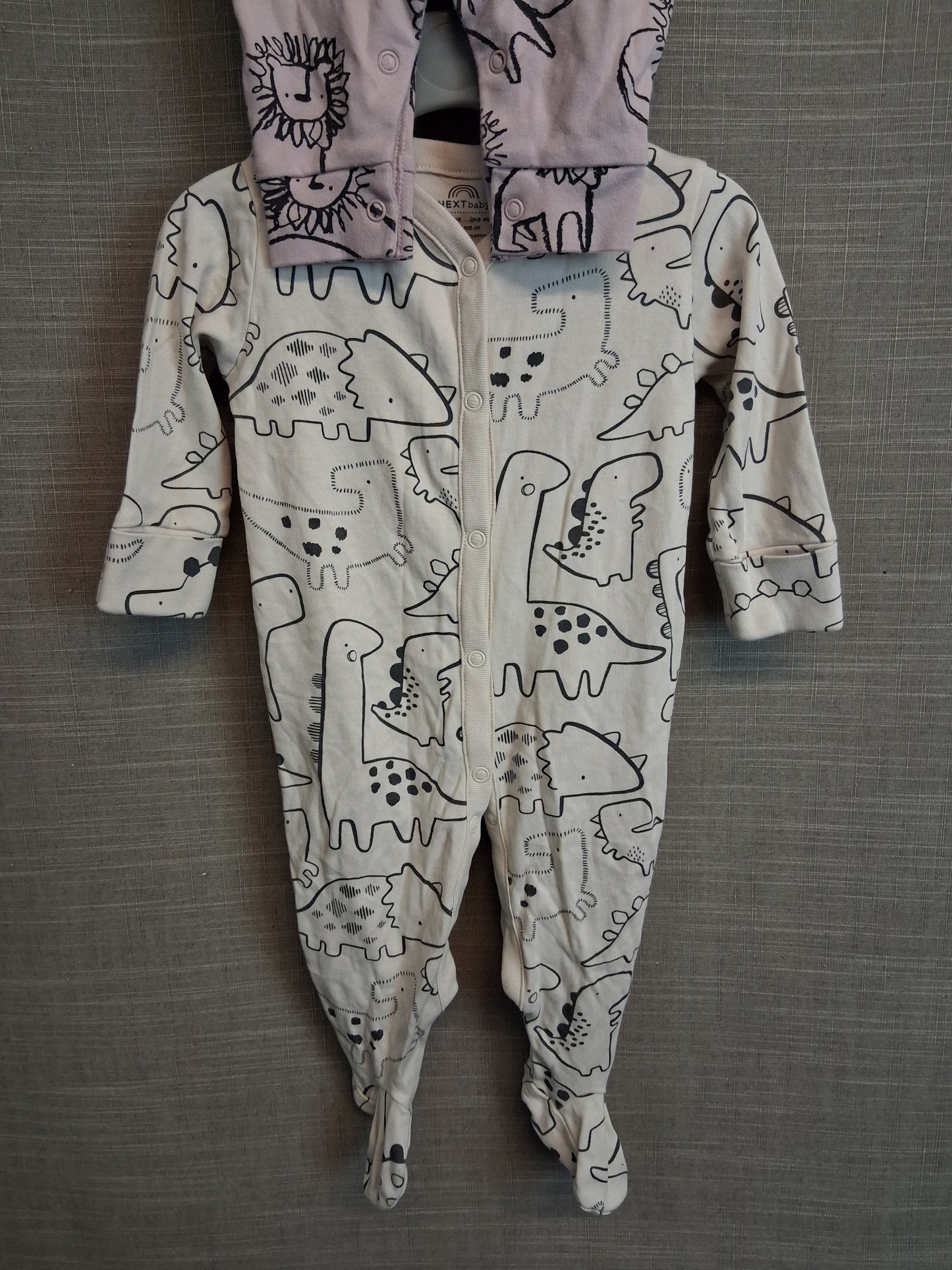Next Boys Sleepsuits x2 Beige and Lilac Age 3-6 Months