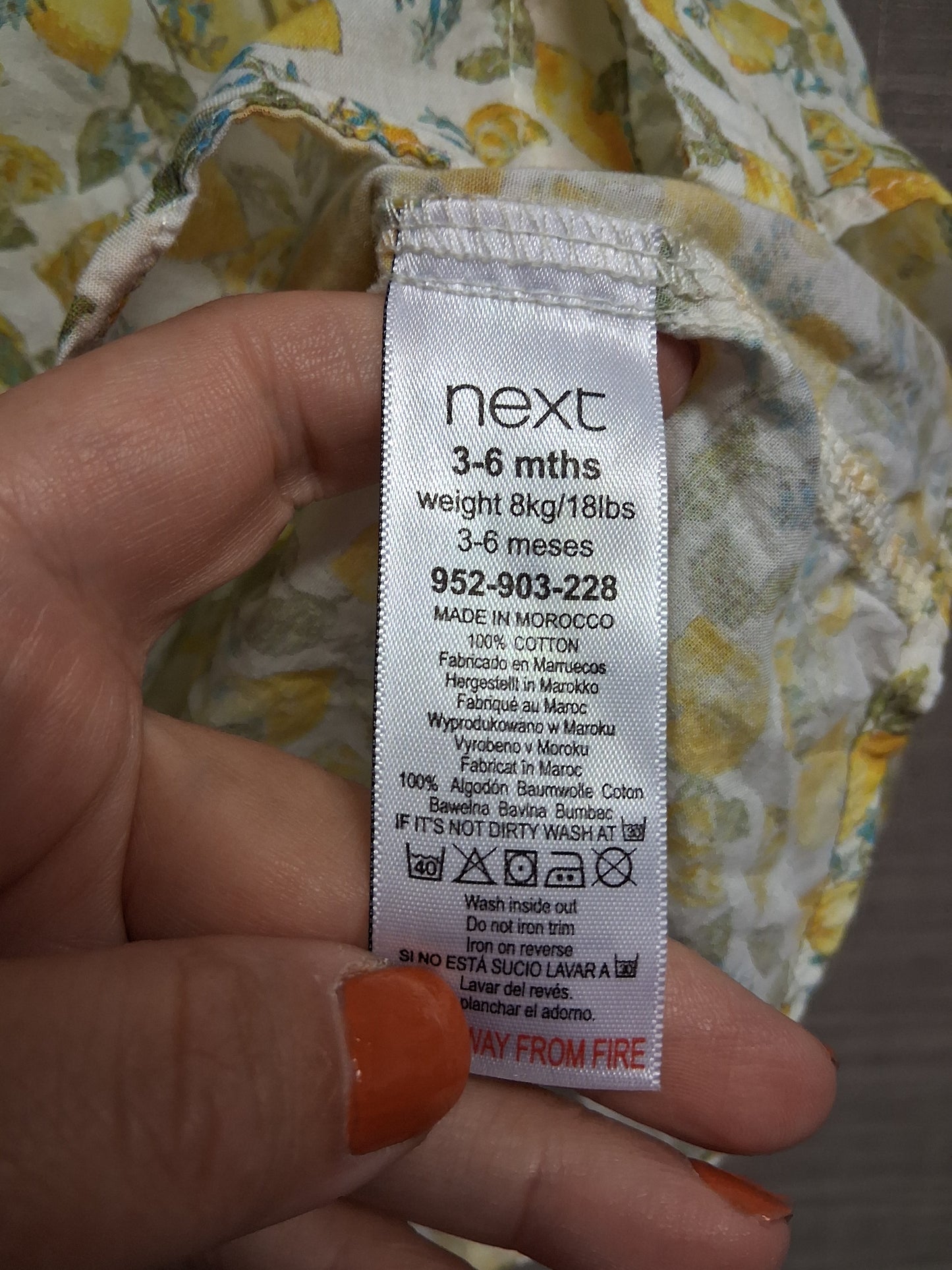 Next Girls Lemon Pattern Blouse Long Sleeve Age 3-6 Months