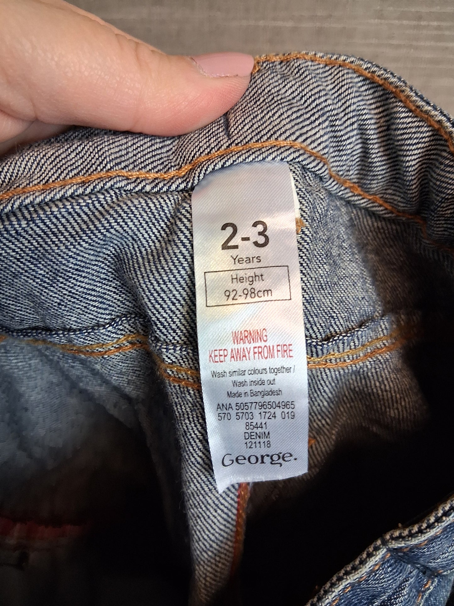 George Boys Blue Denim Jeans Age 2-3 Years