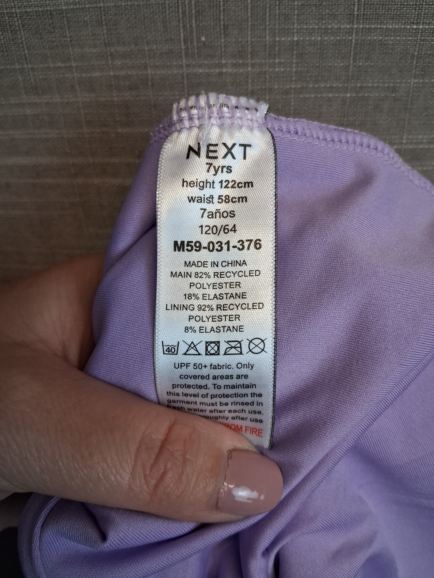 Next Girls Purple UV Swimsuit One Piece Age 7 Years