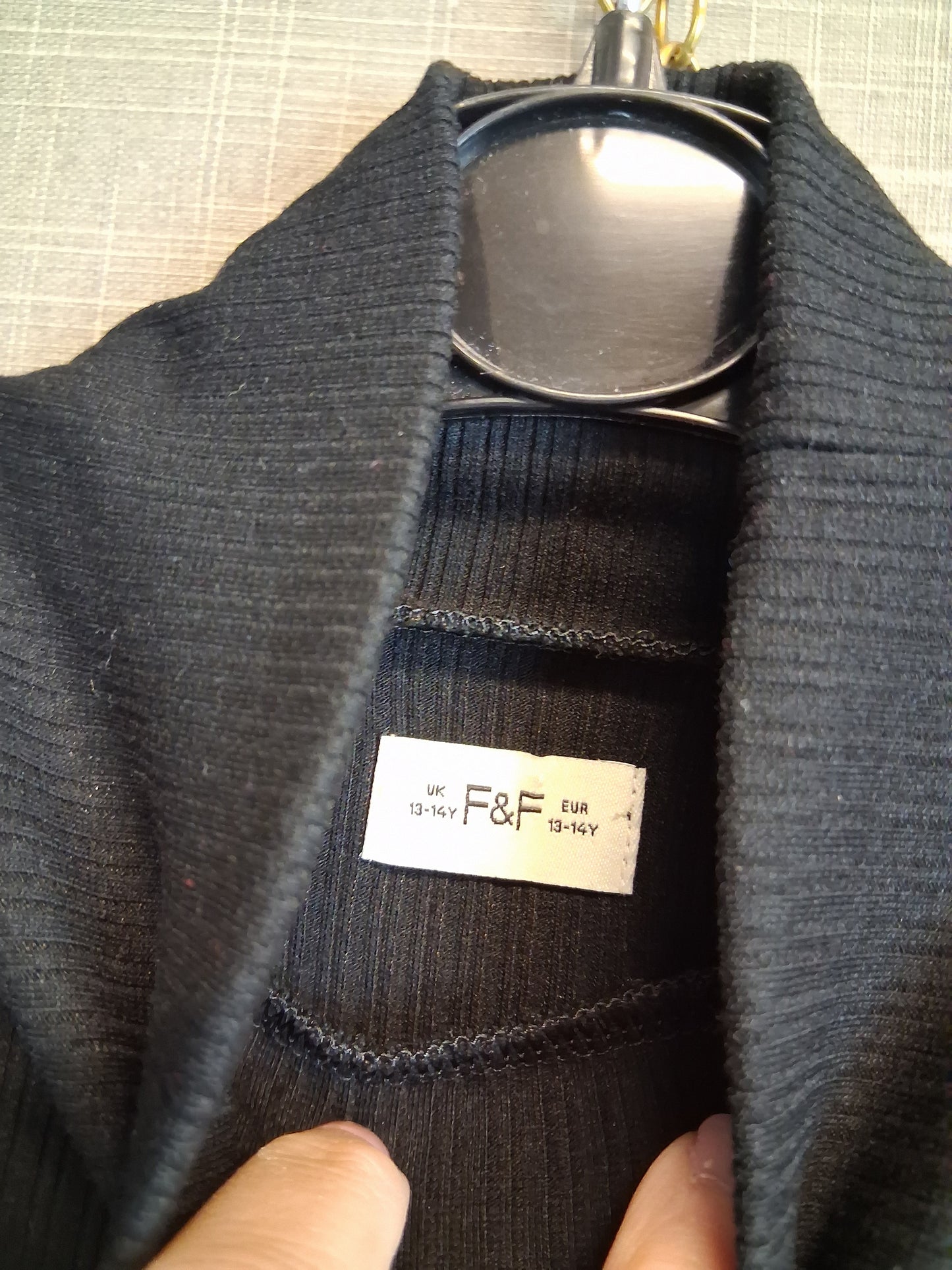F&F Girls Black High Neck Long Sleeve T-Shirt Age 13-14 Years