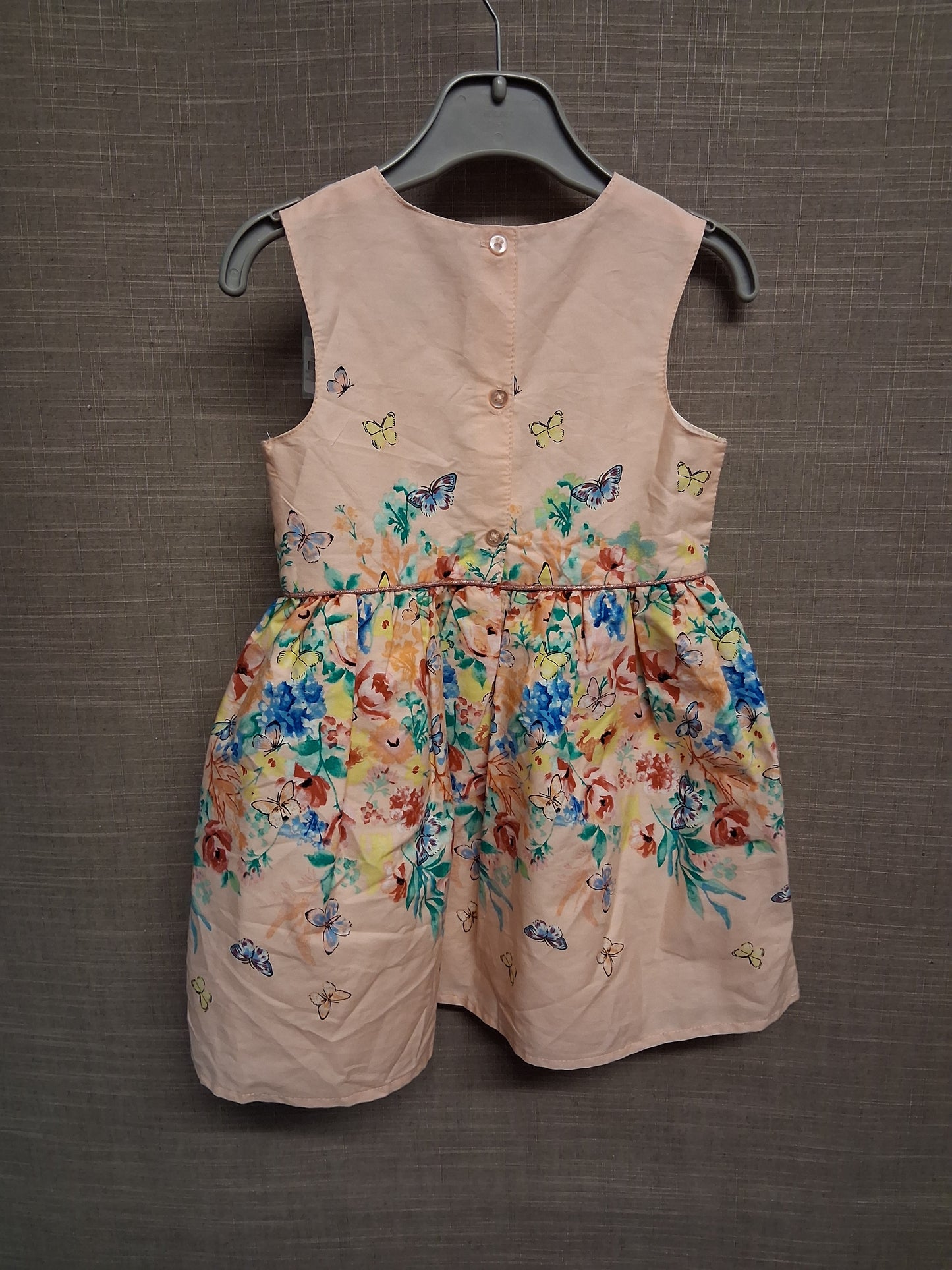 Primark Girls Peach Floral Sleeveless A Line Dress Party Age 18-24 Months New