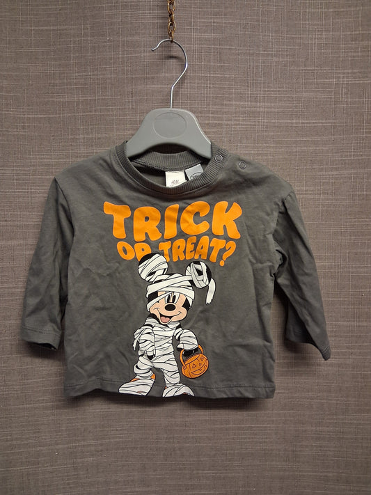 H&M Disney Mickey Mouse Halloween Long Sleeve T-Shirt Grey Age 9-12 Months New