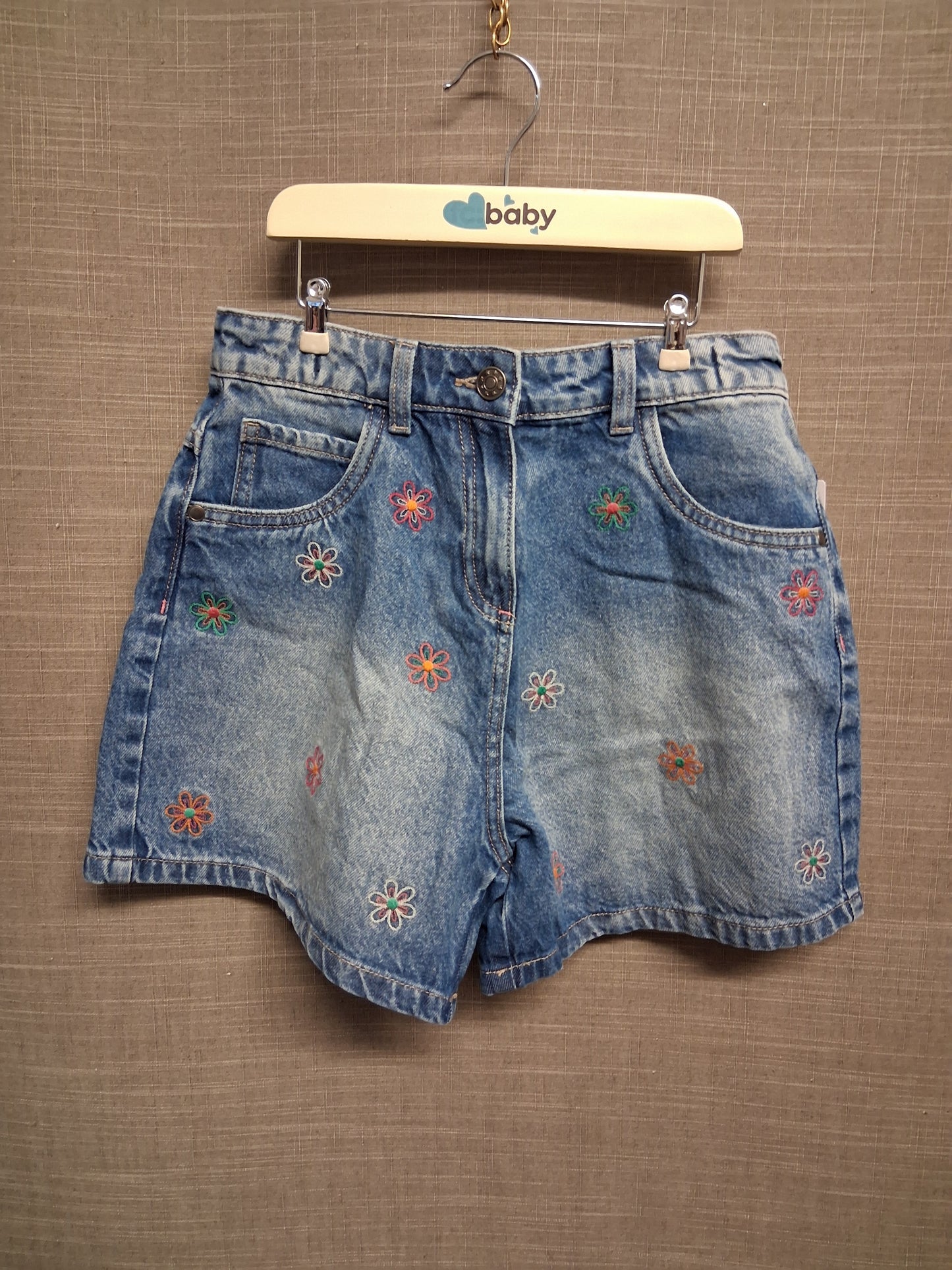 Nutmeg Girls Denim Floral Shorts Age 11-12 Years New