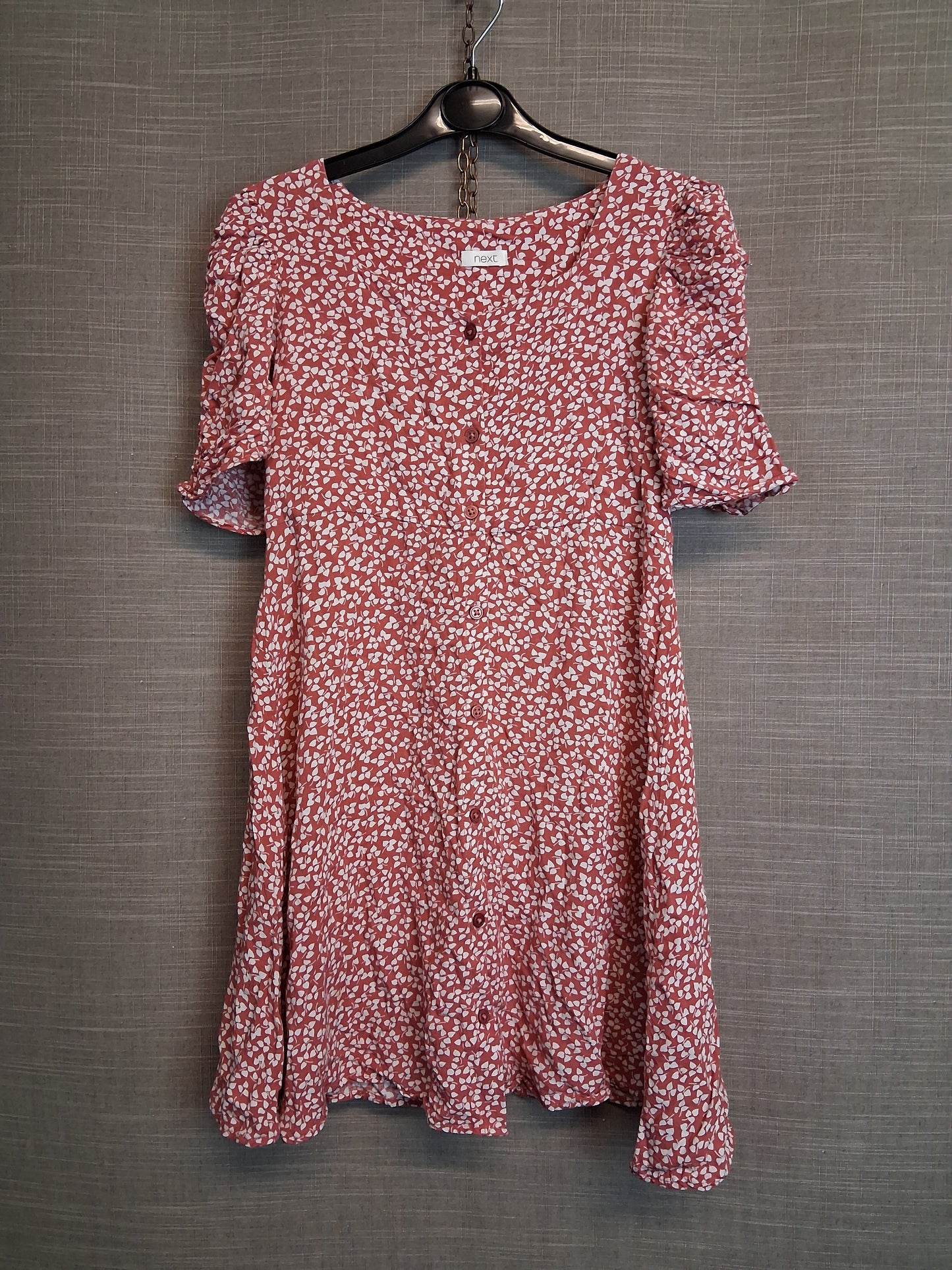 Next Girls Red Floral Tea Dress Age 10 Years Short Sleeve Button Front