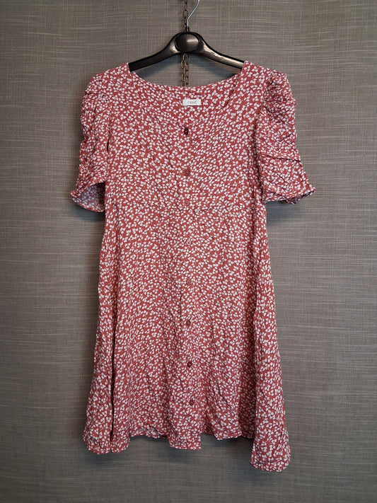 Next Girls Red Floral Tea Dress Age 10 Years Short Sleeve Button Front