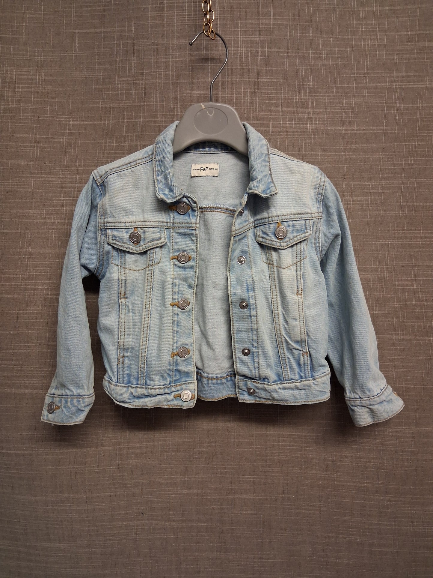 F&F Girls Light Blue Denim Jacket Age 18-24 Months 100% Cotton
