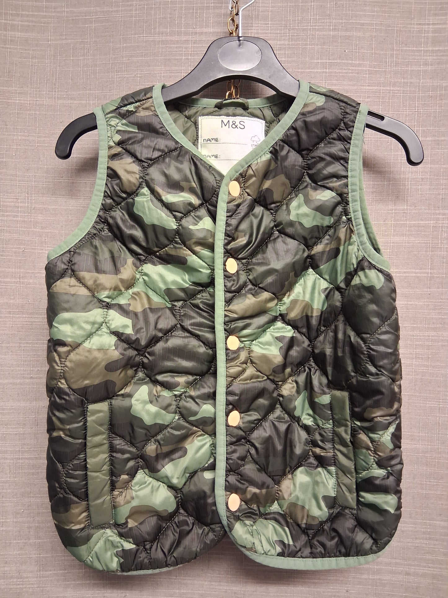 Marks & Spencer Boys Green Camouflage Lightly Padded Bodywarmer Gilet Age 3-4 Years