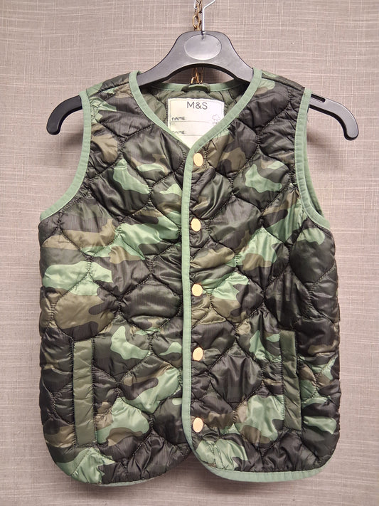 Marks & Spencer Boys Green Camouflage Lightly Padded Bodywarmer Gilet Age 3-4 Years