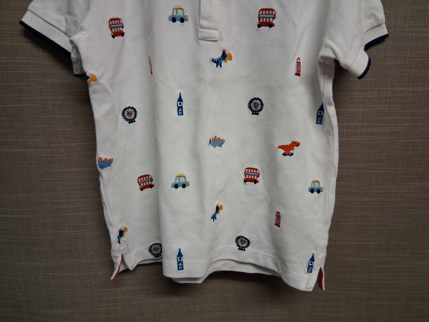 Next Boys White Short Sleeve Polo T-Shirt Embroidered Vehicles Age 5-6 Years
