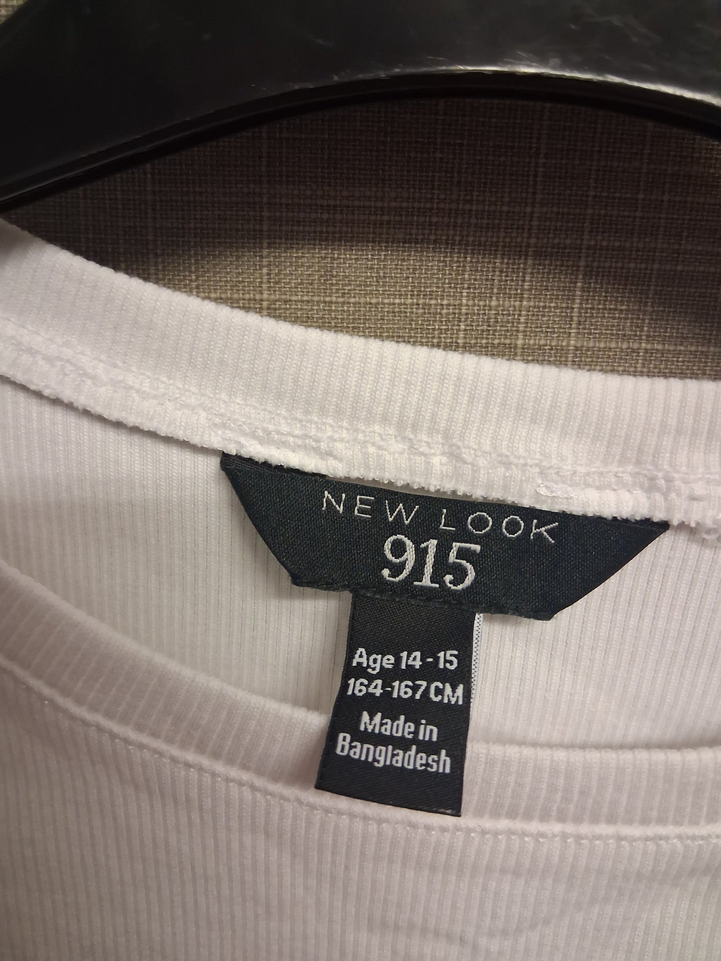 New Look White Ribbed Short Sleeve Cropped T-Shirt Age 14-15 Years