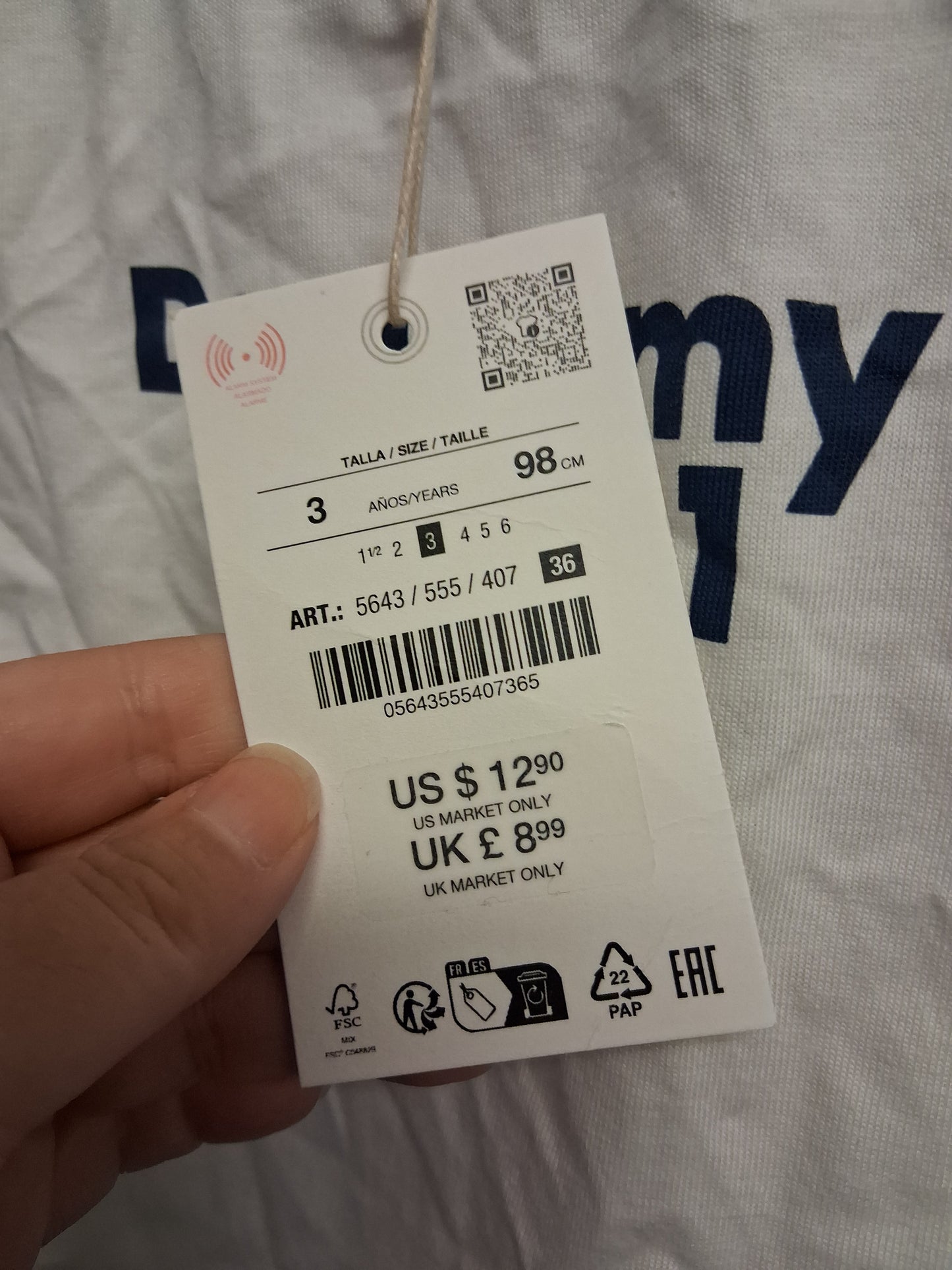 Zara Girls "Dad is my Fan No 1" White T-Shirt Age 3 years New