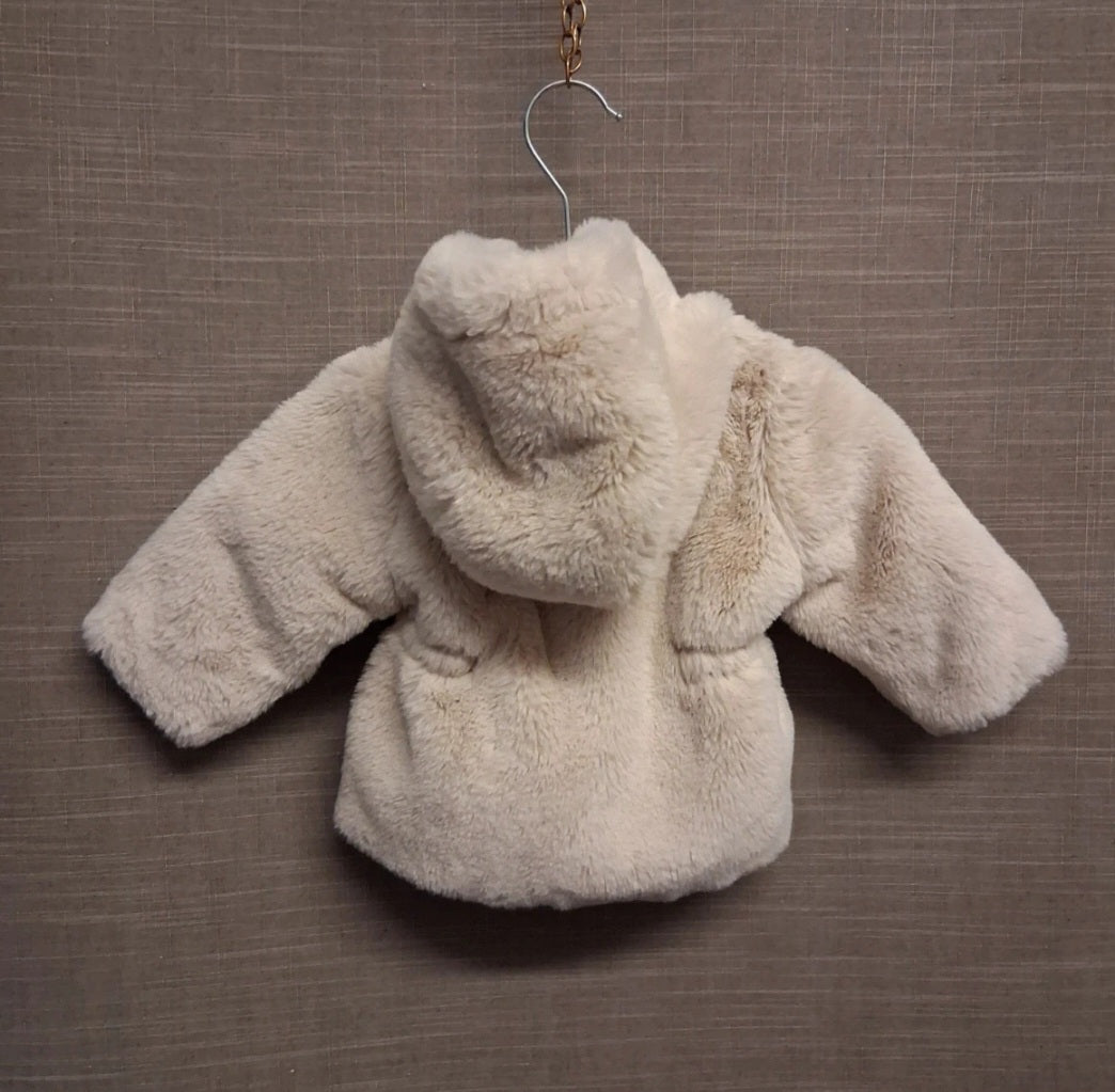 Nutmeg Girls Faux Fur Beige Coat  with Hood Age 0-3 Months