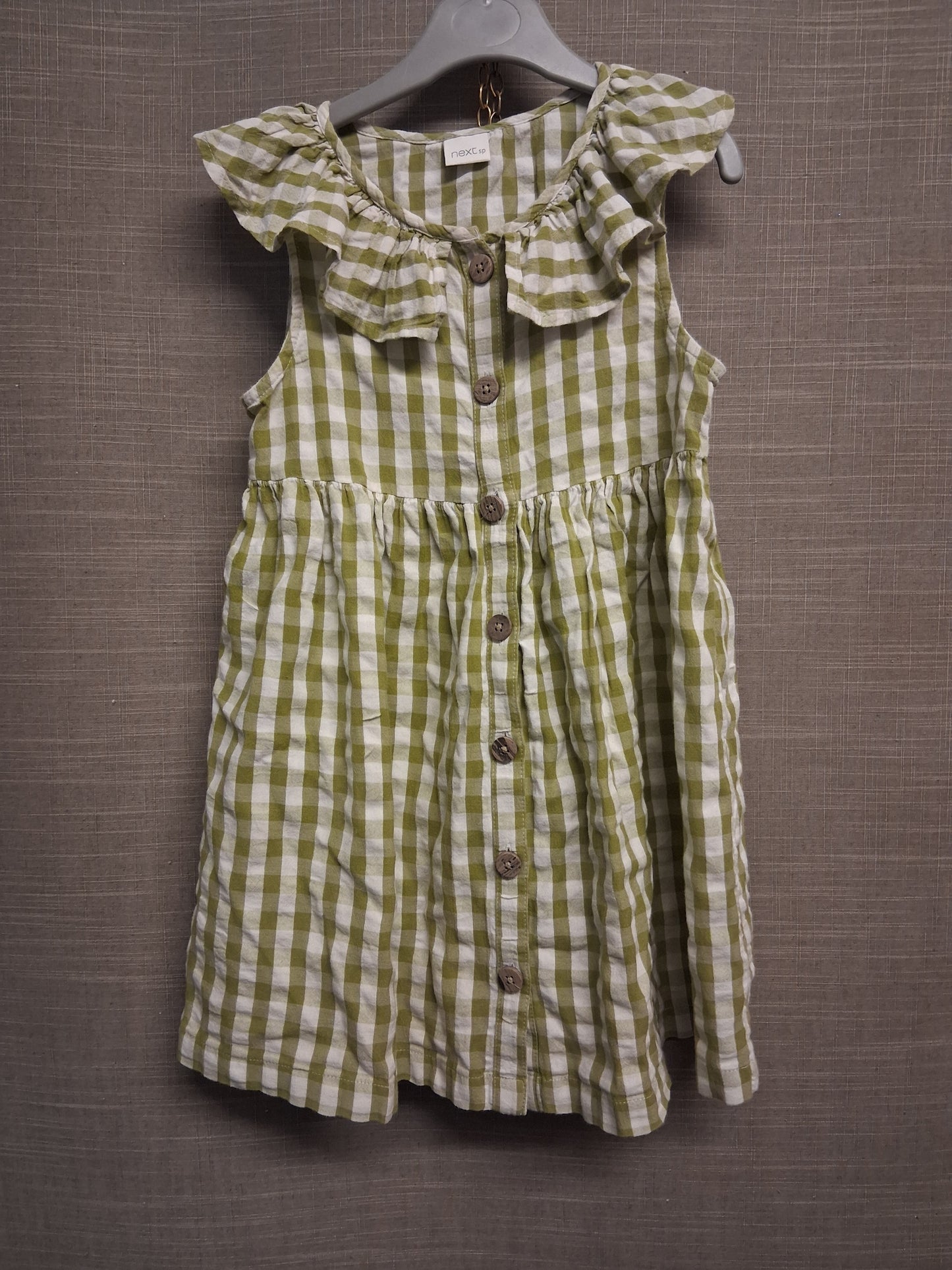 Next Girls Sage Green Check Sleeveless Dress Age 4-5 Years