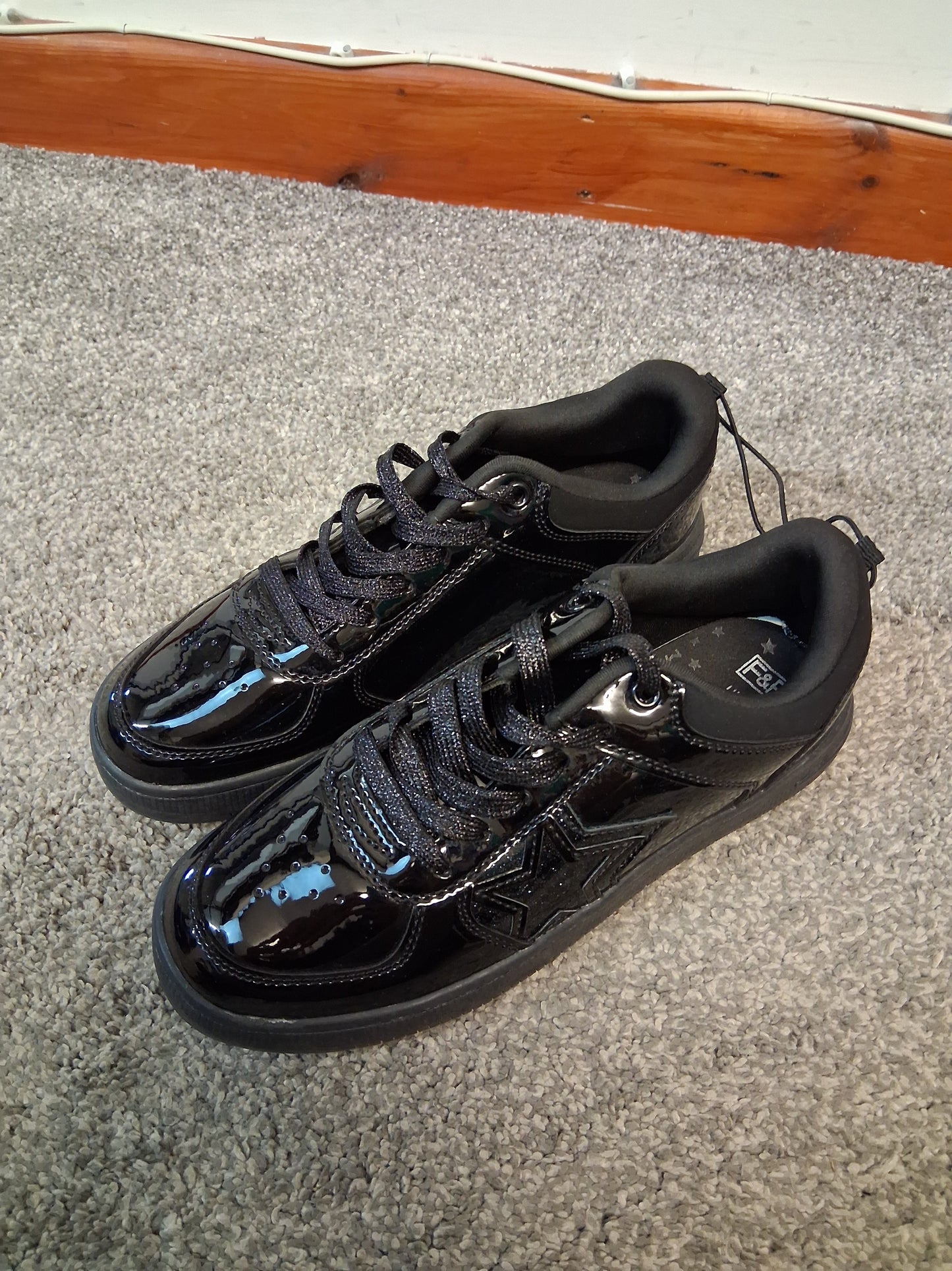 F&F Black Patent Lace Up Shoes/Trainers Size 4 New