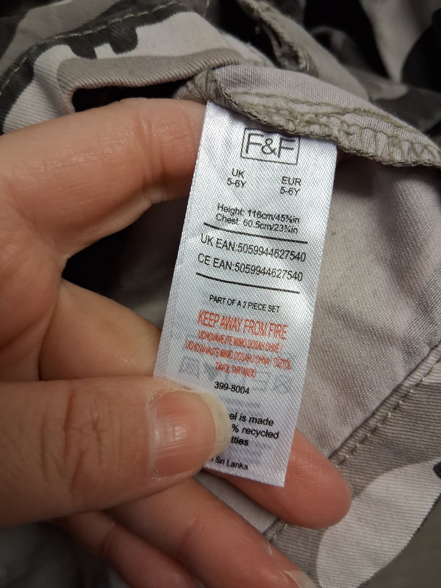 F&F Boys Camoflague Denim Style Shirt Grey Tones Age 5-6 Years