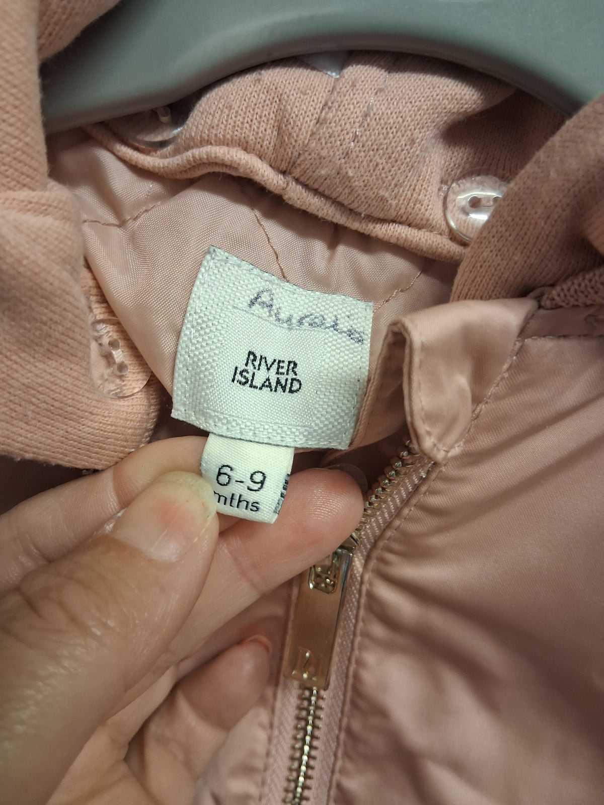River Island Blush Pink Bomber Jacket Coat with Hood Age 6-9 Months