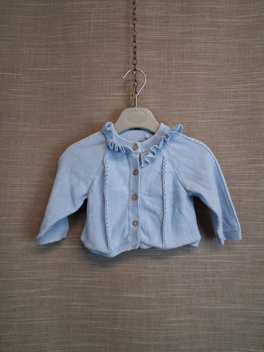 TU Girls Pale Blue Knitted Cardigan Age 3-6 Months