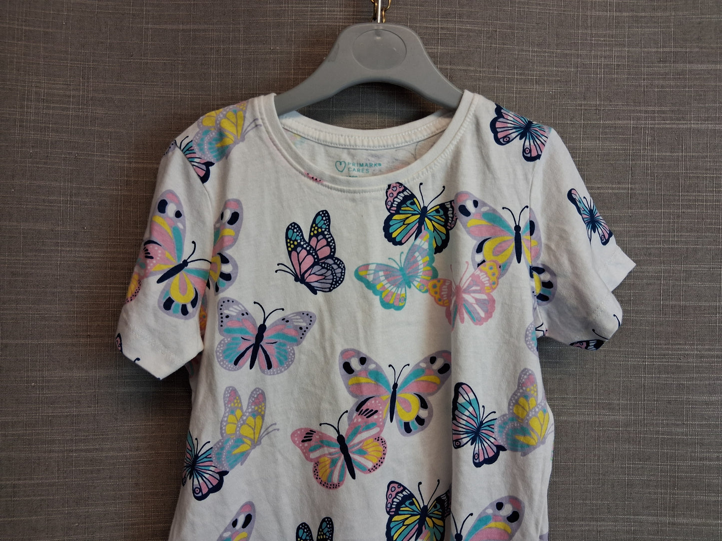 Primark Girls Butterfly T-Shirt Short Sleeve White Multicolour Age 6-7 Years